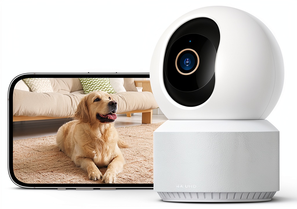 FINEAK Indoor Camera displaying 4K UHD video on a smartphone app
