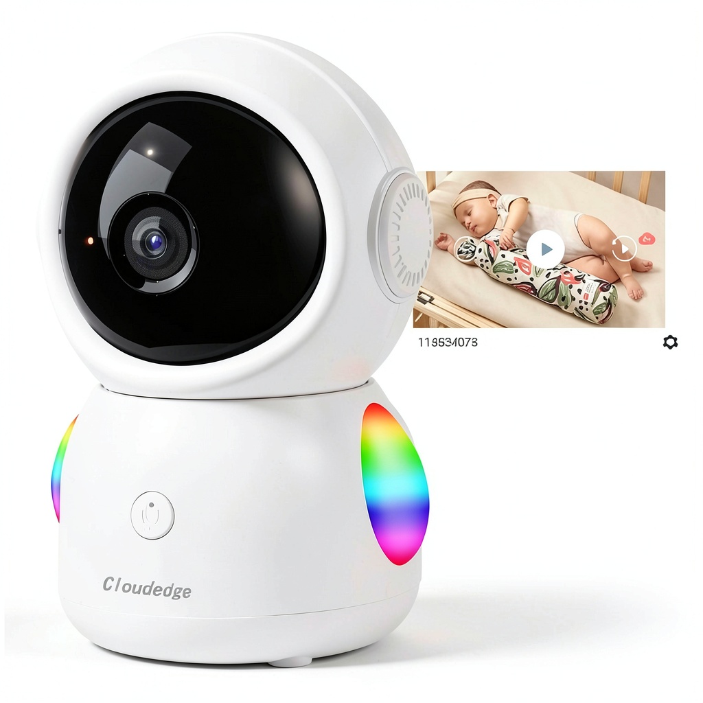 Cluzine 2K Indoor Security Camera mounted on a shelf in a living room