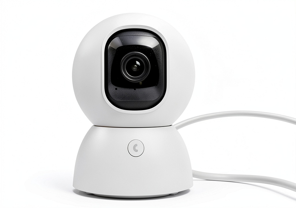 FINEAK 2.5K Indoor Pan Tilt Security Camera mounted on a ceiling in a living room