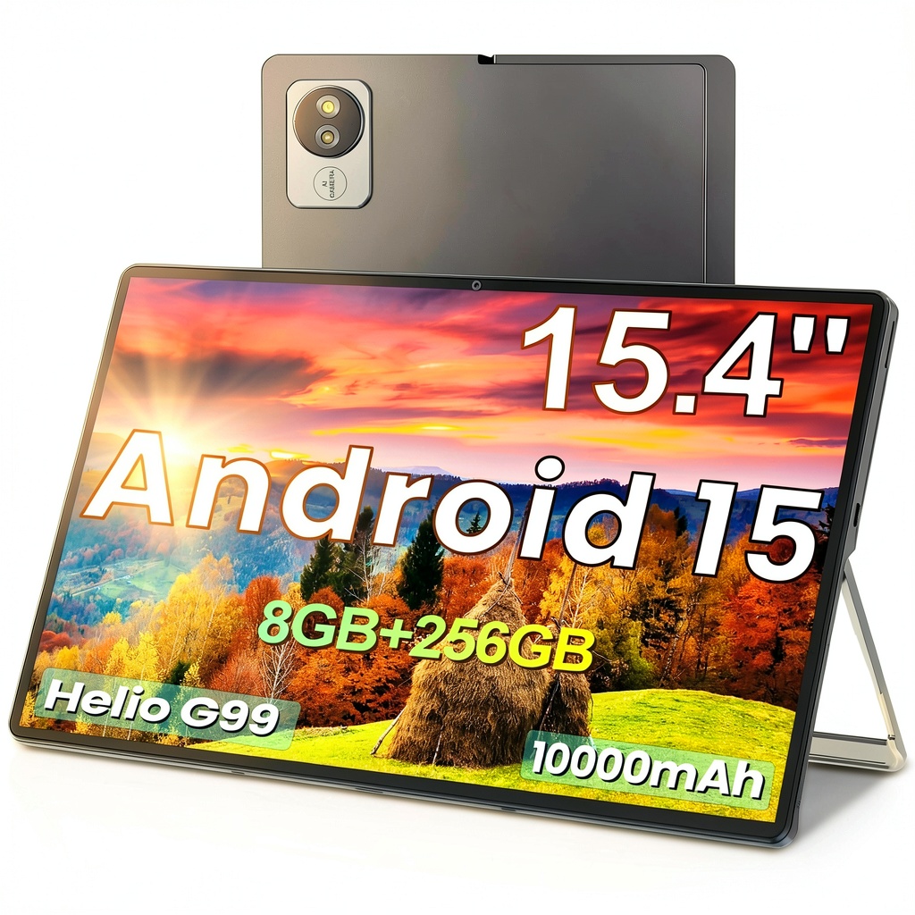 Jumper 15.4-inch tablet displaying a multimedia app on its vivid screen