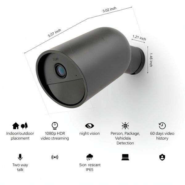 Philips Hue Wireless Security Camera Black Battery Powered-1