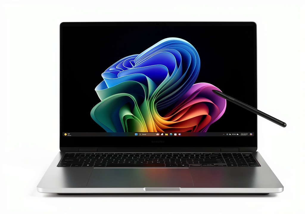 Samsung Galaxy Book5 Pro 360 in laptop mode on a desk