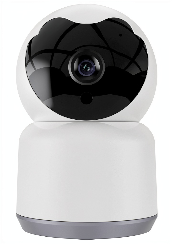Cluzine Smart Security Camera showing pan-tilt rotation on a shelf