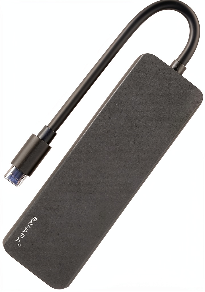 SaharaCase USB-C Hub connected to a laptop on a modern desk