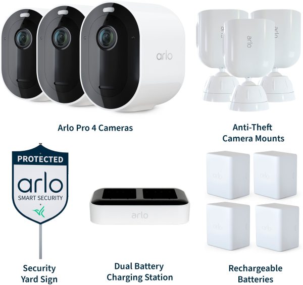 Arlo Pro 4 Security Camera Bundle 3 Cameras 2K Color Night-1