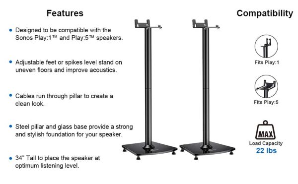 Sonos Speaker Stand Steel Glass Base Cable Management-9