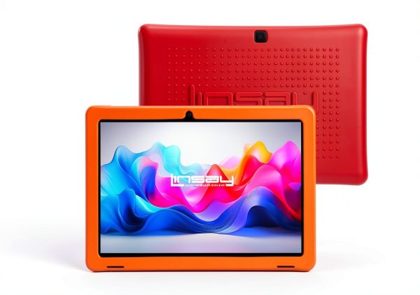 LINSAY Android 15 Tablet 10.1 Inch Octa Core 128GB Red-1