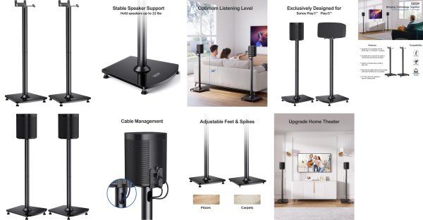 Sonos Speaker Stand Steel Glass Base Cable Management-10