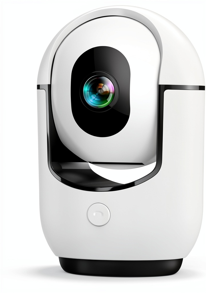 FINEAK 2K Pan Tilt Security Camera mounted on a shelf in a living room