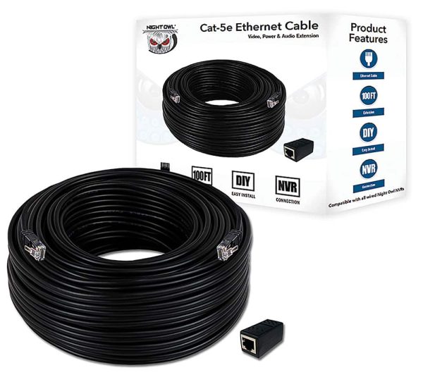Night Owl Ethernet Cable Cat5e 100ft Black Industrial Use-1
