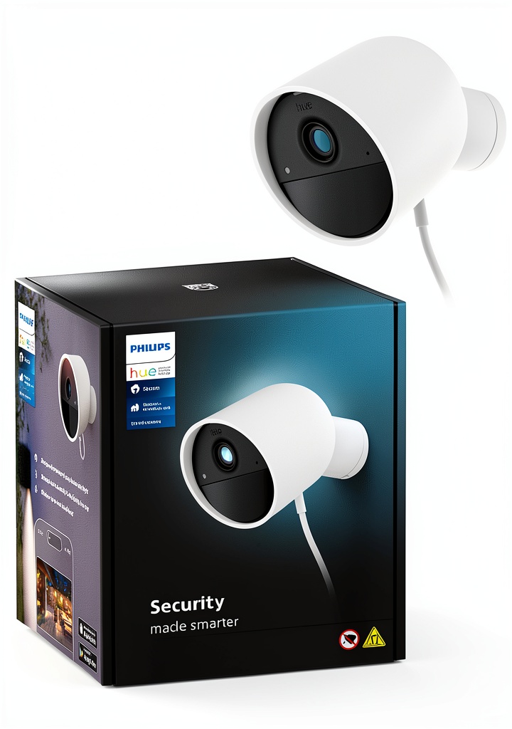 Philips Hue Wired Security Camera mounted on a wall with clear view of the room