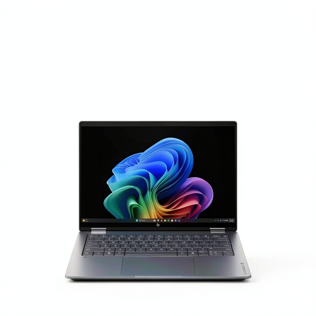 HP OmniBook X Flip displaying a creative workspace on its OLED screen