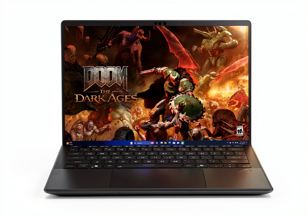 ASUS ROG Flow Z13 laptop in use on a desk with accessories