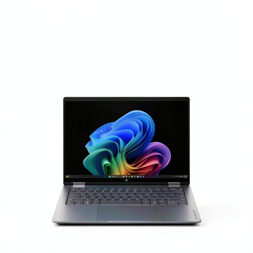 HP OmniBook X Flip displaying vibrant graphics on its OLED screen