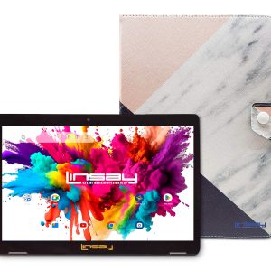 LINSAY 10.1 Inch Android 15 Tablet 128GB Pink White Case-0