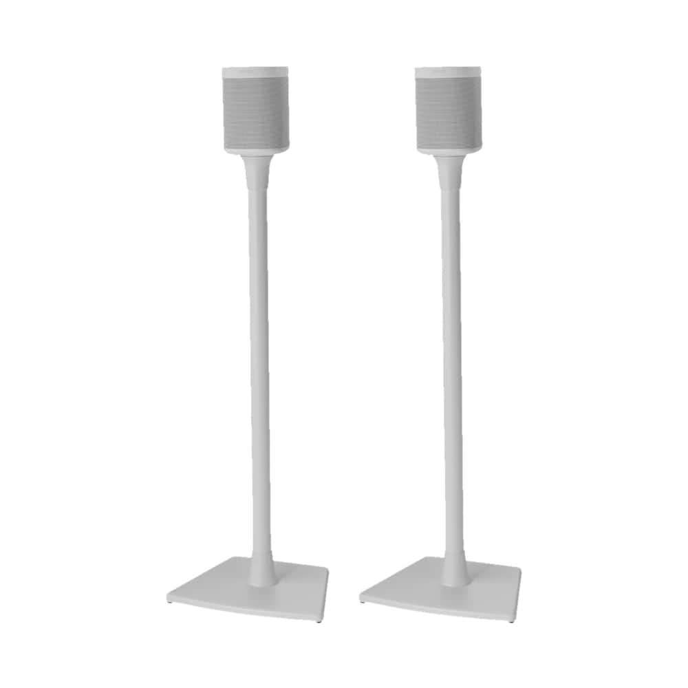 SANUS speaker stands with Sonos speakers in a living room setup