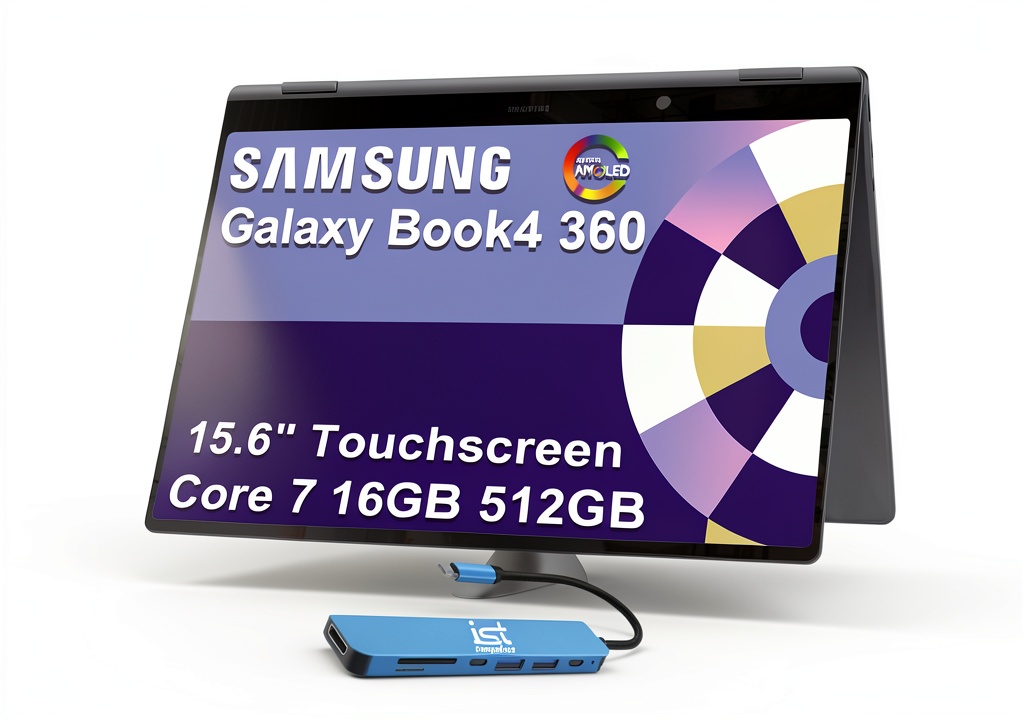 Samsung Galaxy Book4 360 in laptop mode on a desk