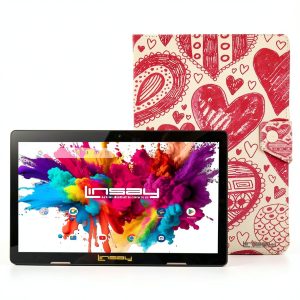LINSAY 10.1 Inch Octa Core Android 15 Tablet 128GB Red-0