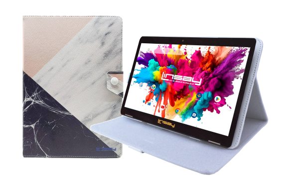 LINSAY 10.1 Inch Android 15 Tablet 128GB Pink White Case-1